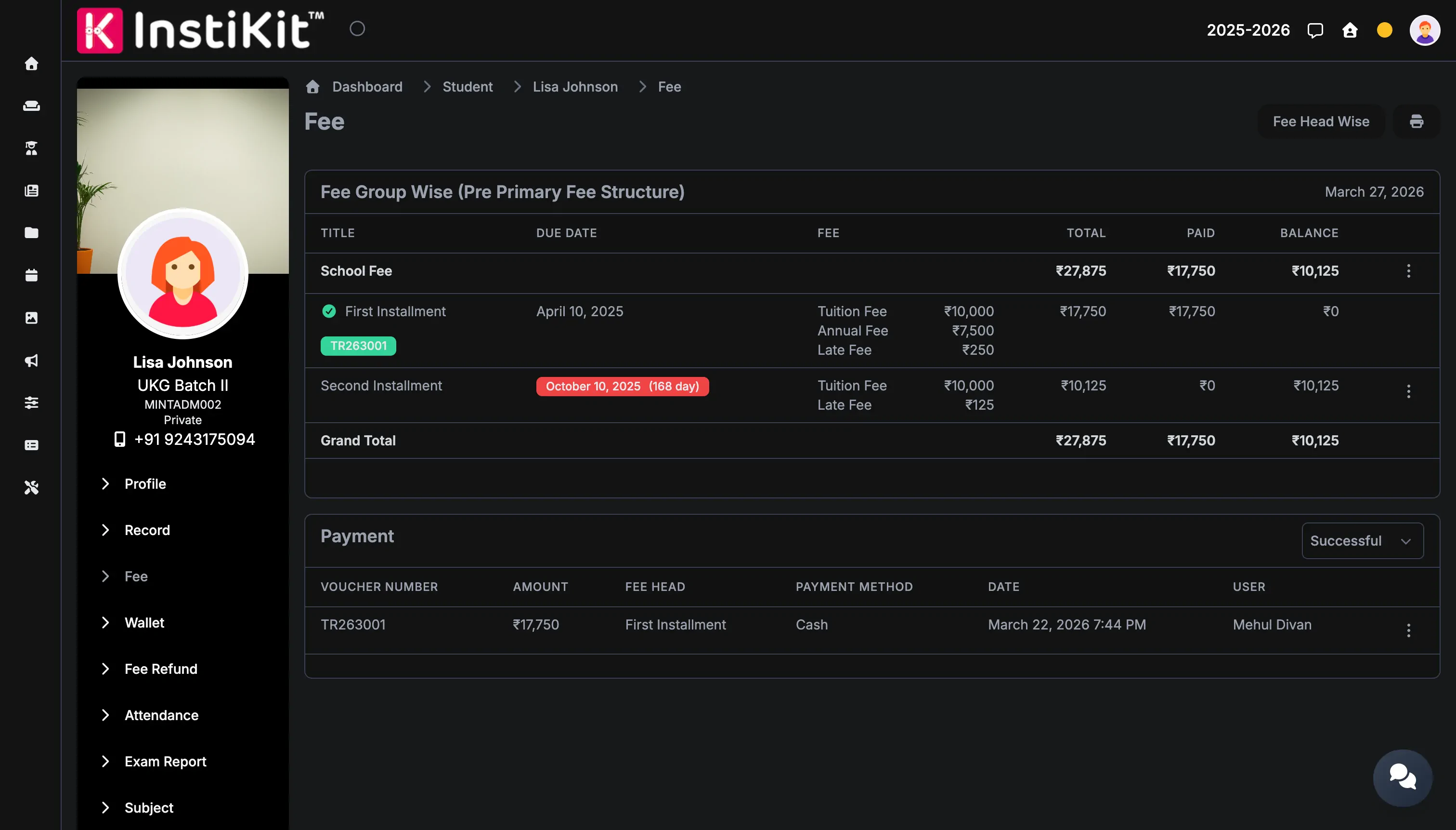 Fee collection visibility