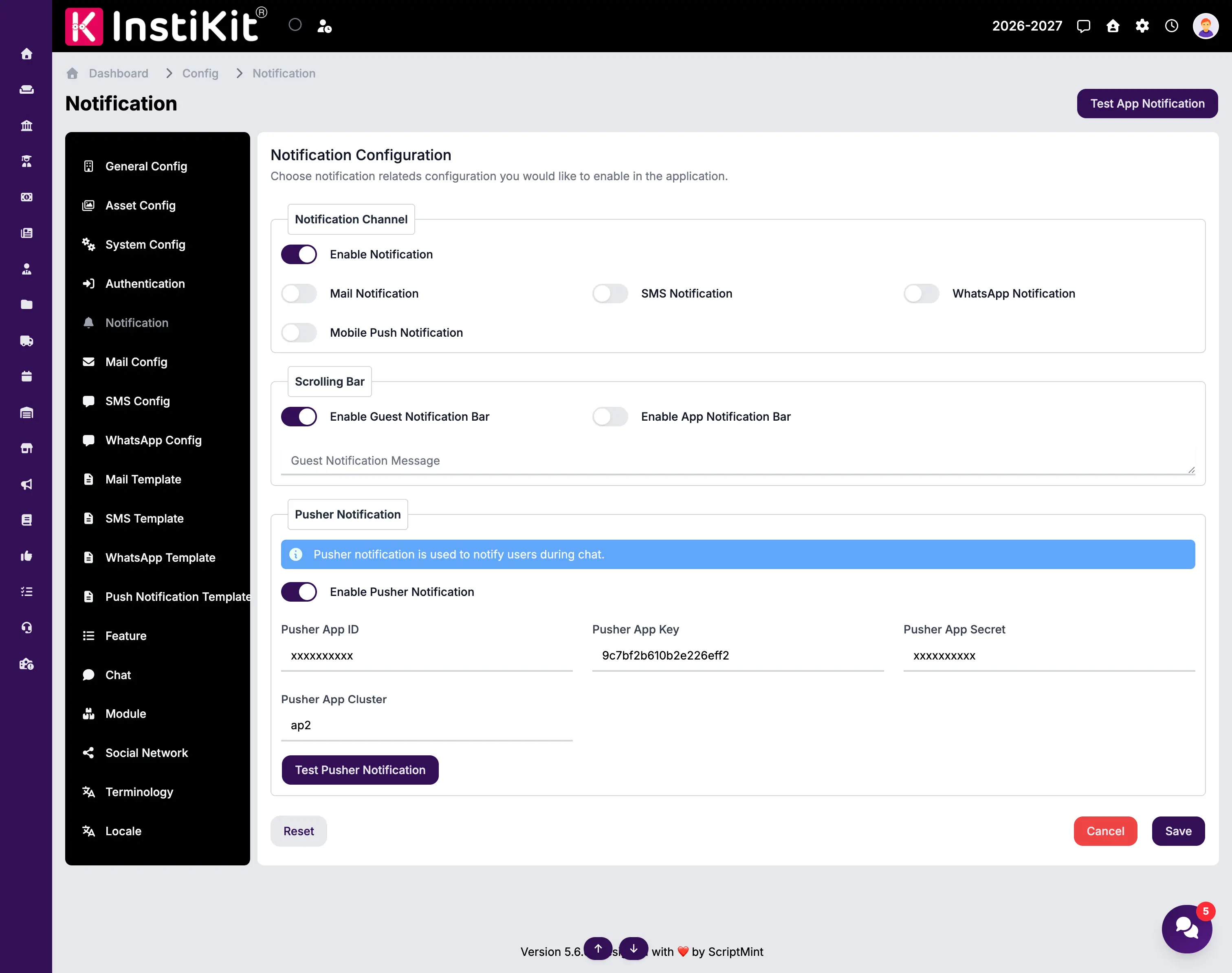 InstiKit Notification Config